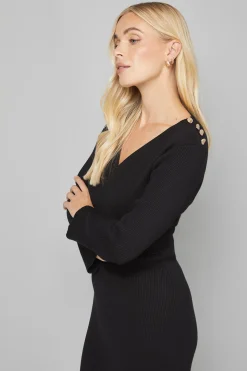 Robe Midi Tricotée à Détail Bouton Petite