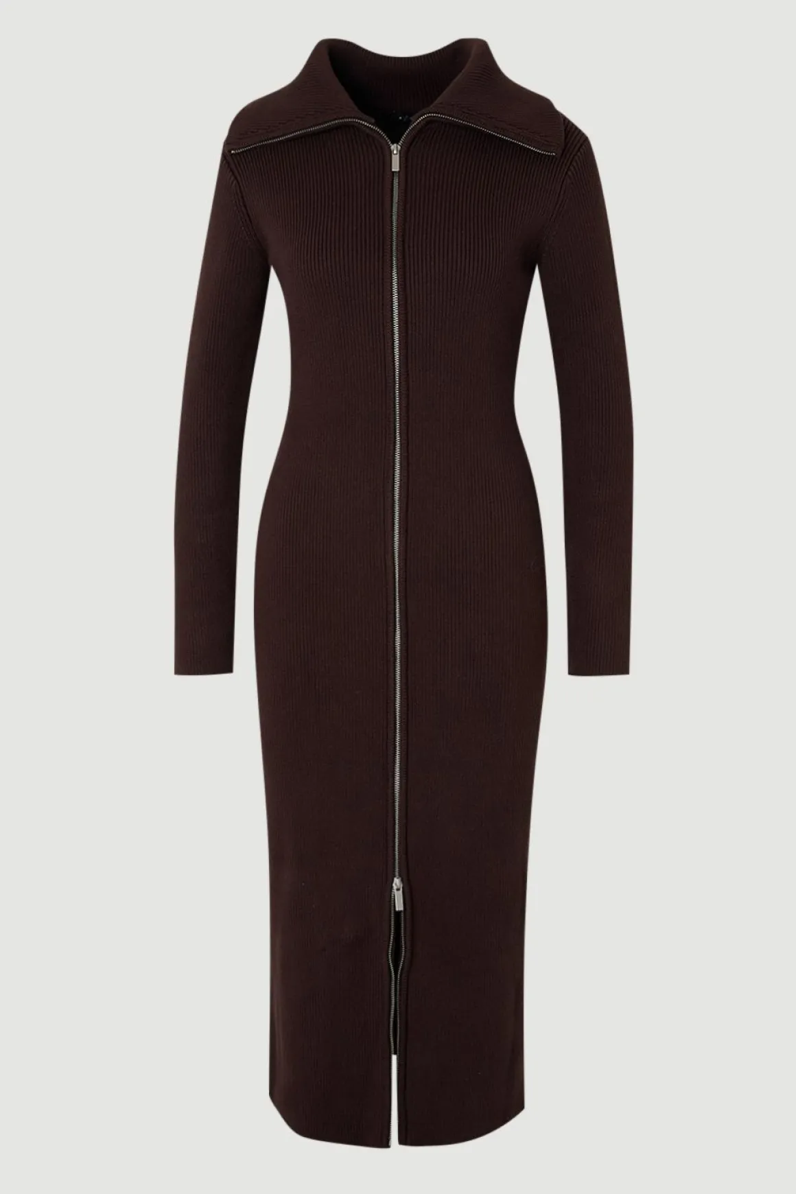 Robe Midi Tricotée En Coton Avec Col Zippé