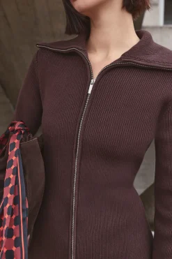 Robe Midi Tricotée En Coton Avec Col Zippé