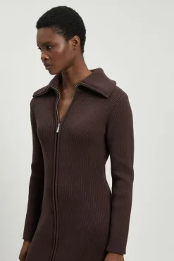 Robe Midi Tricotée En Coton Avec Col Zippé