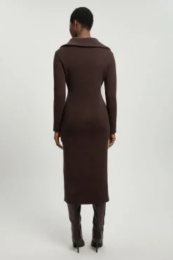 Robe Midi Tricotée En Coton Avec Col Zippé