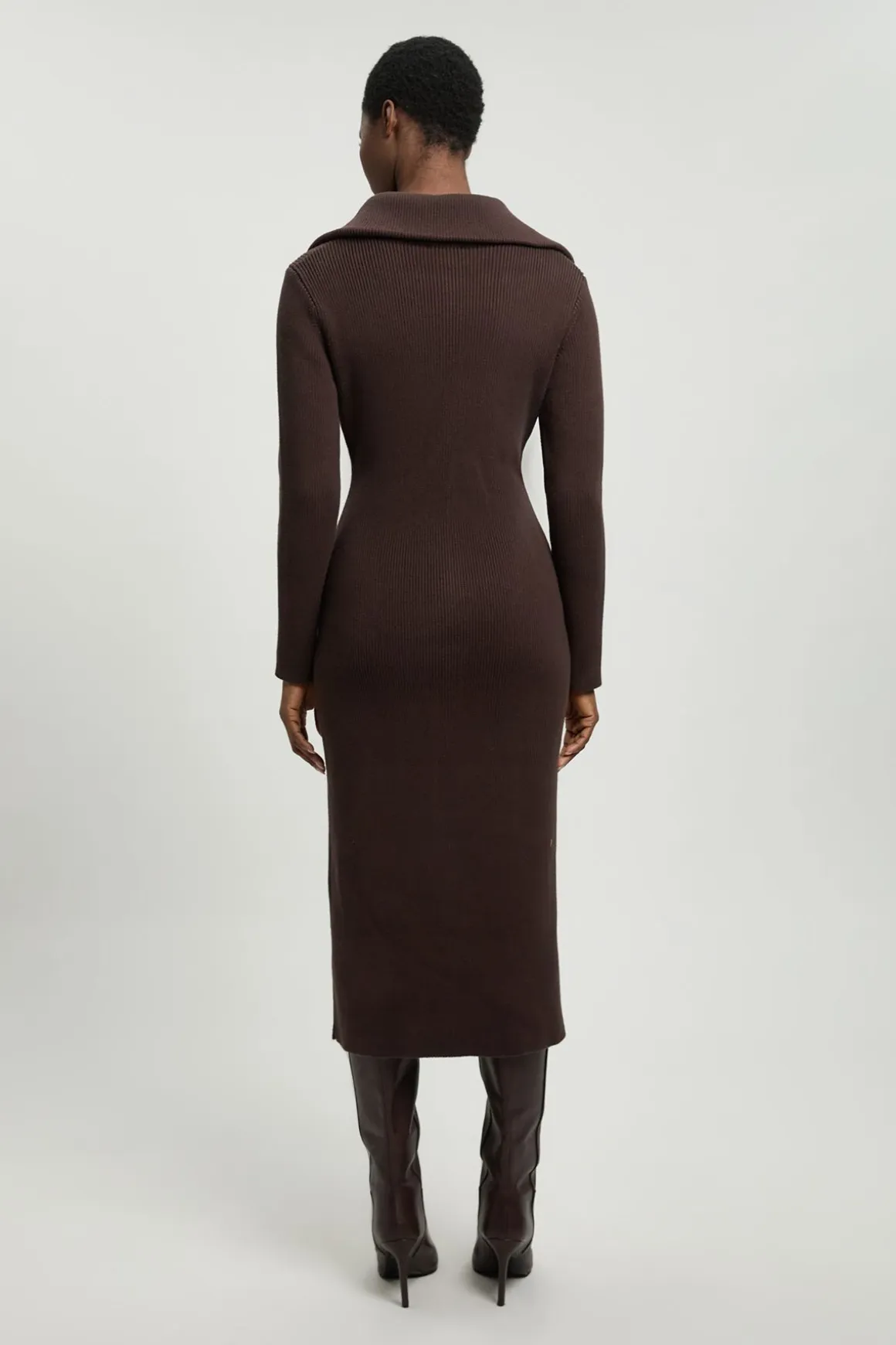 Robe Midi Tricotée En Coton Avec Col Zippé