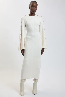 KarenMillen Robe Midi Tricotée À Manches Avec Boutonnage Militaire<Femme Toutes Les Robes|Robes Mi-Longues