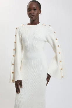 KarenMillen Robe Midi Tricotée À Manches Avec Boutonnage Militaire<Femme Toutes Les Robes|Robes Mi-Longues