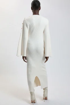 KarenMillen Robe Midi Tricotée À Manches Avec Boutonnage Militaire<Femme Toutes Les Robes|Robes Mi-Longues