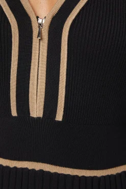 Robe Midi Tricotée Plissée avec Fermeture Éclair Devant