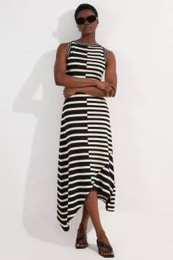 Robe Midi Tricotée Sans Manches à Rayures Asymétriques et Ourlet Irrégulier Tall