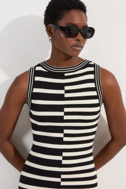 Robe Midi Tricotée Sans Manches à Rayures Asymétriques et Ourlet Irrégulier Tall