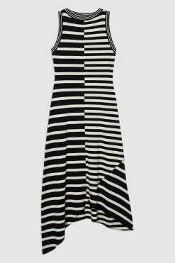 Robe Midi Tricotée Sans Manches à Rayures Asymétriques et Ourlet Irrégulier Tall
