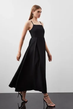 Robe midi évasée ajustée en viscose polie