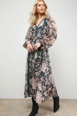 Robe Midi Évasée avec Finitions en Dentelle