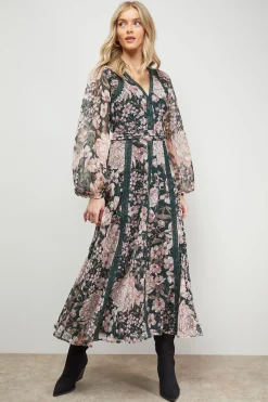 Robe Midi Évasée avec Finitions en Dentelle