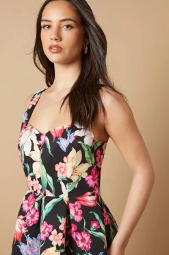 Robe Midi Évasée à Bretelles Imprimé Floral pour Occasion Spéciale
