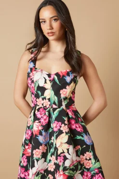 Robe Midi Évasée à Bretelles Imprimé Floral pour Occasion Spéciale