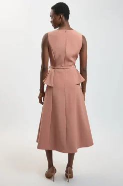 Robe Midi Évasée Cintrée Avec Ceinture Effet Poli