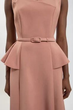Robe Midi Évasée Cintrée Avec Ceinture Effet Poli