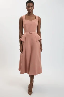 Robe Midi Évasée Cintrée Avec Ceinture Effet Poli