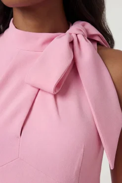 Robe Midi Évasée à Col Nœud Papillon en Tissu Stretch Compact