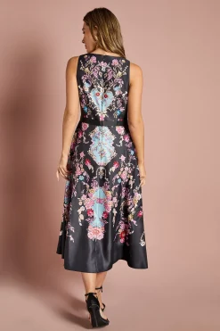 Coast Robe Midi Évasée à Col V avec Imprimé Placé<Femme Robes Mi-Longues|Robes