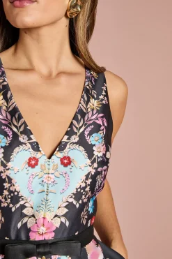 Coast Robe Midi Évasée à Col V avec Imprimé Placé<Femme Robes Mi-Longues|Robes