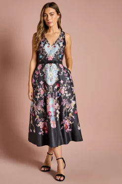 Coast Robe Midi Évasée à Col V avec Imprimé Placé<Femme Robes Mi-Longues|Robes
