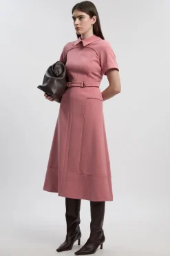 KarenMillen Robe Midi Évasée à Détail Patte en Stretch Compact Petite Taille<Femme Toutes Les Robes|Robes Mi-Longues