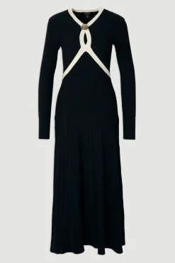 KarenMillen Robe Midi Évasée à Détails de Finition en Maille Côtelée<Femme Pulls Et Gilets|Toutes Les Mailles