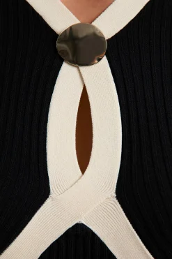 KarenMillen Robe Midi Évasée à Détails de Finition en Maille Côtelée<Femme Pulls Et Gilets|Toutes Les Mailles
