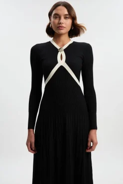 KarenMillen Robe Midi Évasée à Détails de Finition en Maille Côtelée<Femme Pulls Et Gilets|Toutes Les Mailles