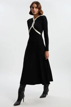 KarenMillen Robe Midi Évasée à Détails de Finition en Maille Côtelée<Femme Pulls Et Gilets|Toutes Les Mailles