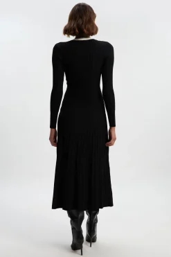 KarenMillen Robe Midi Évasée à Détails de Finition en Maille Côtelée<Femme Pulls Et Gilets|Toutes Les Mailles