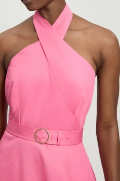 Robe Midi Évasée À Encolure Américaine En Satin De Coton Ajusté Petite