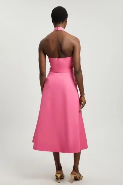 Robe Midi Évasée À Encolure Américaine En Satin De Coton Ajusté Petite