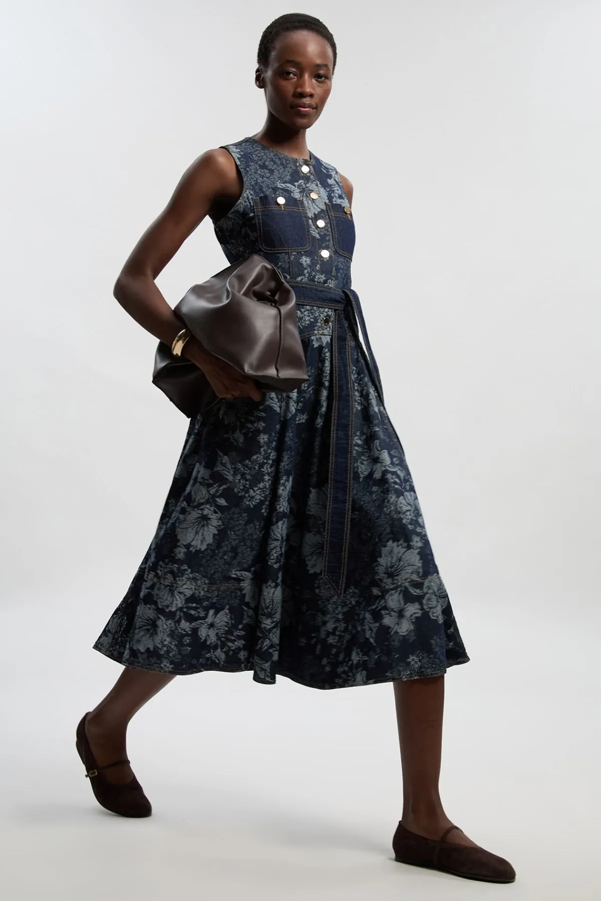 KarenMillen Robe Midi Évasée En Denim Jacquard Petite Taille<Femme Denim|Robes Mi-Longues