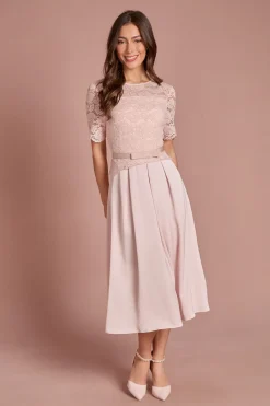 Robe Midi Évasée En Dentelle Et Crêpe