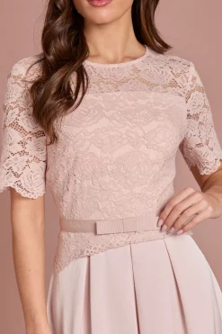 Robe Midi Évasée En Dentelle Et Crêpe