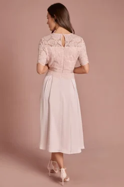 Robe Midi Évasée En Dentelle Et Crêpe