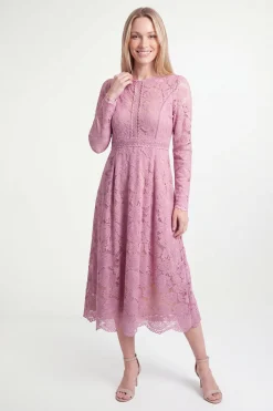 Robe Midi Évasée En Dentelle Petite Taille