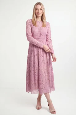 Robe Midi Évasée En Dentelle Petite Taille