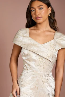 Robe Midi Évasée en Jacquard à Épaules Dénudées