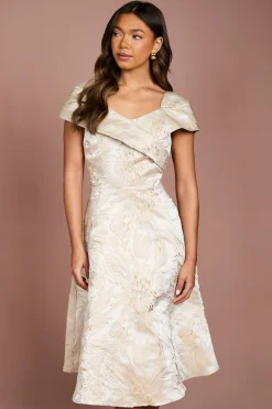 Robe Midi Évasée en Jacquard à Épaules Dénudées