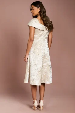 Robe Midi Évasée en Jacquard à Épaules Dénudées