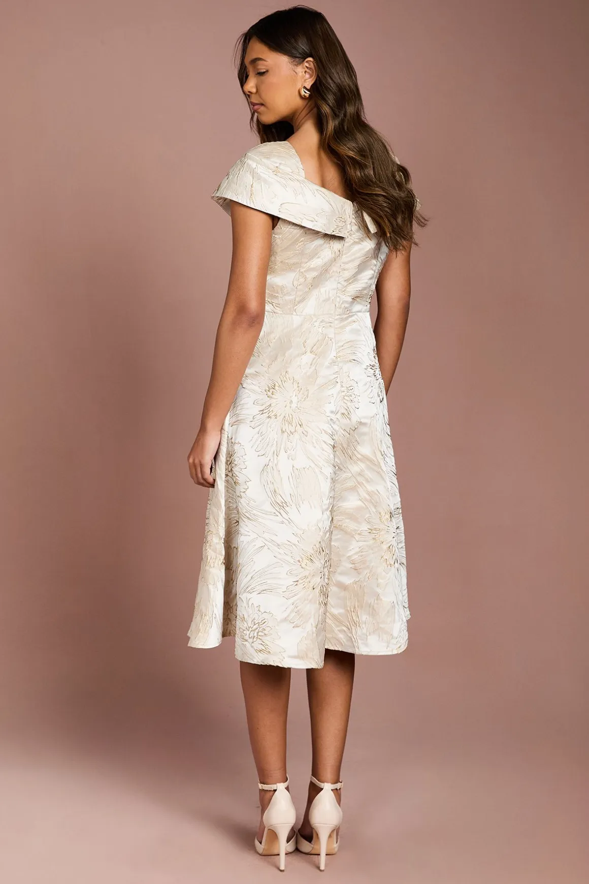 Robe Midi Évasée en Jacquard à Épaules Dénudées