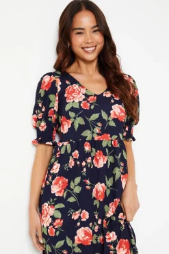 Dorothy Perkins Robe Midi Évasée En Jersey À Imprimé Floral Bleu Marine Petite<Femme Toutes Les Robes|Robes Mi-Longues