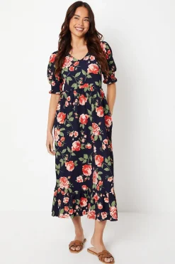 Dorothy Perkins Robe Midi Évasée En Jersey À Imprimé Floral Bleu Marine Petite<Femme Toutes Les Robes|Robes Mi-Longues