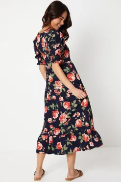 Dorothy Perkins Robe Midi Évasée En Jersey À Imprimé Floral Bleu Marine Petite<Femme Toutes Les Robes|Robes Mi-Longues