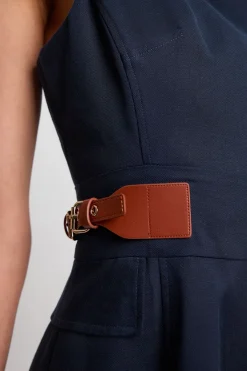 KarenMillen Robe Midi Évasée en Lin Tailleur avec Détail Patte à la Taille<Femme Tailleurs|Toutes Les Robes