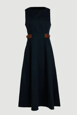 KarenMillen Robe Midi Évasée en Lin Tailleur avec Détail Patte à la Taille<Femme Tailleurs|Toutes Les Robes