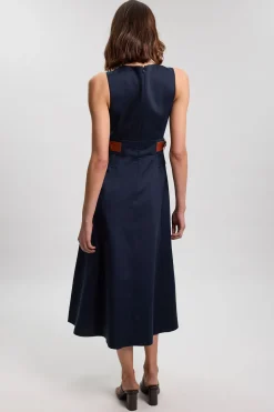 KarenMillen Robe Midi Évasée en Lin Tailleur avec Détail Patte à la Taille<Femme Tailleurs|Toutes Les Robes