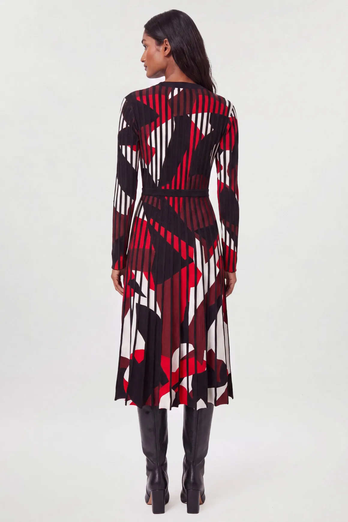 Robe Midi Évasée en Maille Jacquard Zèbre Petite Taille